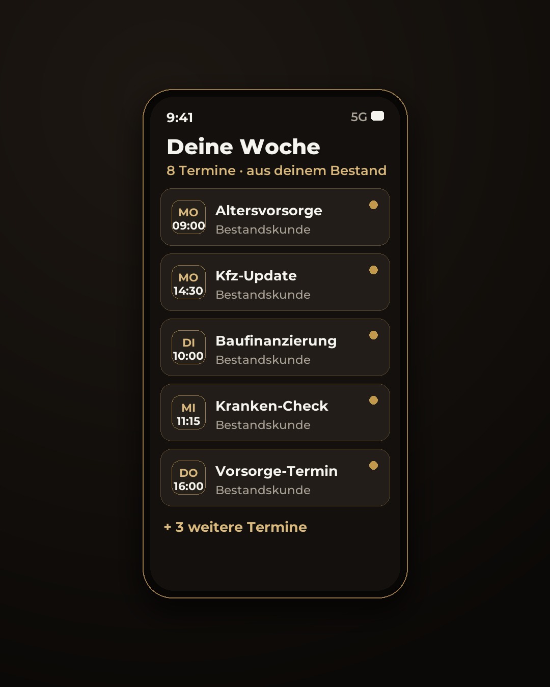 Wochenkalender mit Terminen aus dem Bestand